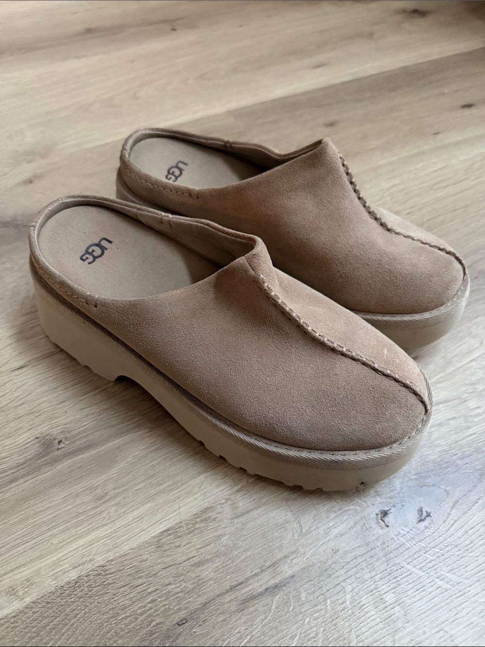 UGG Women's Tan Suede Platform Mules
